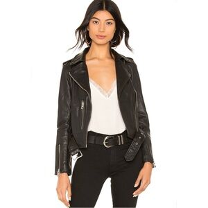 ALLSAINTS Balfern Black Leather Women Biker Jacket size 10 Medium